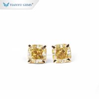 Tianyu Gems Custom 18k Gold Earrings Vivid Yellow Cushion Cut Moissanite Jewelry Earrings