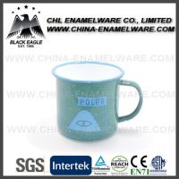 Logo printing custom enamel mug, custom steel enamel campingmug, white logo printing metal enamel cup