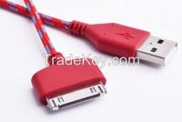 Fabric braided mobile phone cable for iphone 4 10 colors 1m2m3m length