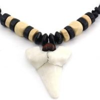 White Resin Shark Tooth/Teeth Pendant Necklace Waxed Cotton Cord Adjustable Surf Necklace