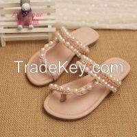 Fashion flat shoes girls platform sandals pearls home children slippers