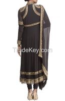 Black Embellished Designer Suit with Churidaar and Dupatta by Nakul Sen