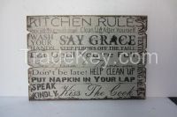Antique style wood wall decor, wall art  plaque kitchen rules