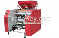 Pre stretch film rewinding machine