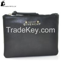Small Cheap Black PU Leather Cosmetic Bag / Cosmetic Pouch