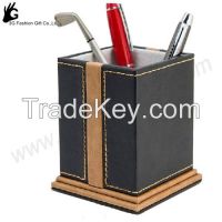 Fashion leather pen holder with memo box