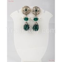 Fashion Jewellery Earrings - Emerald green drop with a silver touch give this earrings a royal look