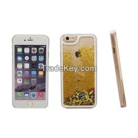 Yellow color 3D liquid quicksand with shining stars phone case for iphone 5/5s/6/plus CO-PC-3001