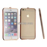 Rose gold bling crystal 2 lines diamond phone frame for iphone 6/6plus CO-MTL-6009