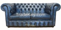 Chesterfield 2 Seater Antique Blue Leather Sofa Offer