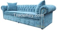 Chesterfield 4 Seater Settee Elegance Teal Velvet Fabric Sofa Offer